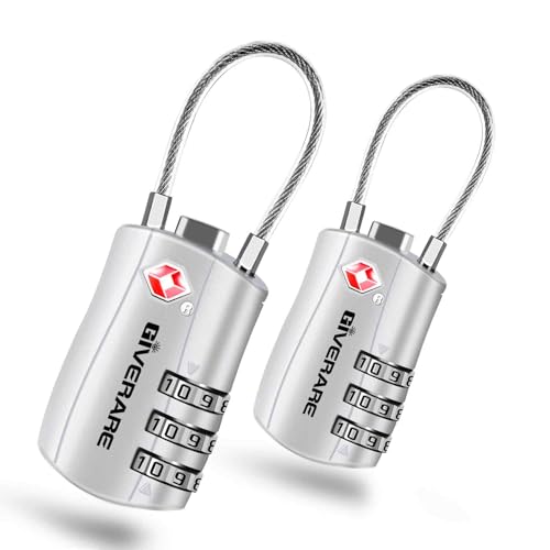 GIVERARE 2 Pack TSA Approved Luggage Locks, Combination Travel Cable Lock, Re-settable 3-Digit Padlocks with Alloy Body, Keyless TSA Padlock for Gym Locker, Golf Bag Case-Silver - color: 2 pack Silver