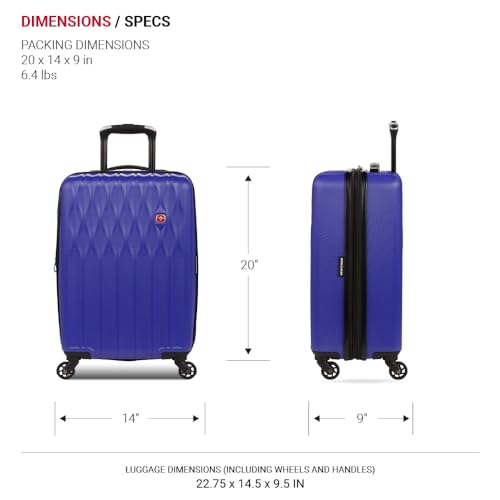 SwissGear 8018 Expandable Luggage, Hard Shell Carry-On Luggage with Spinner Wheels - color: Blue Violet, size: Carry-On 20-Inch