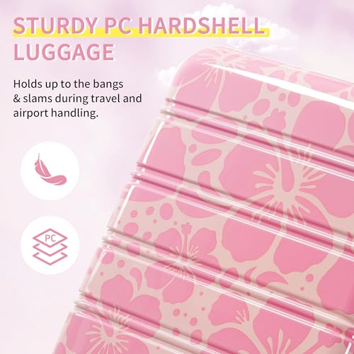 Merax Luggage Sets 3 Piece, Hardside Suitcase Set with Spinner Wheels - color: Pink Print, style: 3-piece Set(20/24/28)