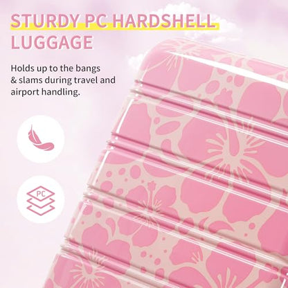 Merax Luggage Sets 3 Piece, Hardside Suitcase Set with Spinner Wheels - color: Pink Print, style: 3-piece Set(20/24/28)