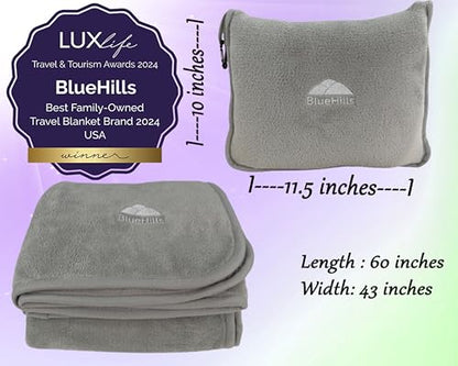 BlueHills Premium Soft Travel Blanket Pillow Combo Airplane - Light Gray - color: Lgray-1pk-t024