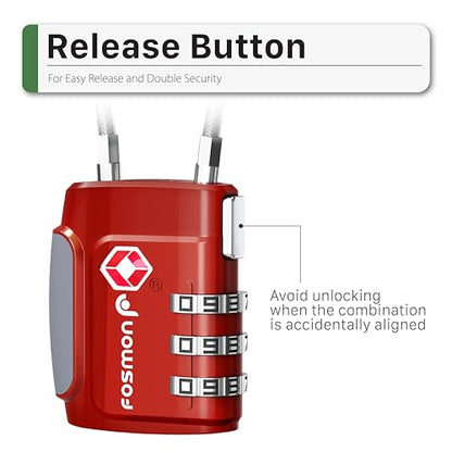 Fosmon TSA Approved Cable Luggage Locks, 3 Digit Combination, 2 Pack Red - style: 3 Digit red 2 pack