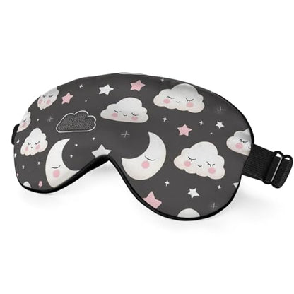 Grey Night Sleep Eye Mask Eye Cover Cute Cartoon Clouds Moons White Pink Silk Eye Mask for Sleeping with Adjustable Strap for Travel Nap Shift Work Office - color: Grey Night