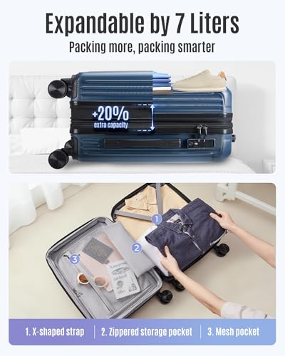 LIGHT FLIGHT 20 Inch Carry On Luggage 22x14x9 Airline Approved, Light Blue - color: Light Blue, size: Carry-On - 20"