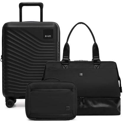 Coolife 3 Piece: Carry-On Suitcase, Duffel, Hanging Organizer - color: Black, size: 3-Piece Set (20''/Duffel/Toiletry Bag)