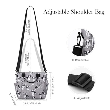 Crossbody Shoulder Bag for Women - Water Resistant Casual Handbag Purse with Multiple Pockets, Adjustable Strap - color: Gray Dog