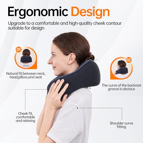 Travel Neck Pillow for Sleeping,100% Pure Memory Foam, Soft Head Support - color: Navy Blue