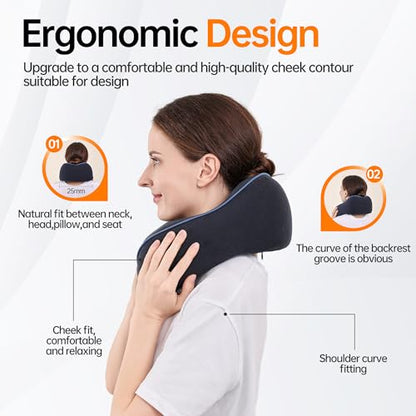 Travel Neck Pillow for Sleeping,100% Pure Memory Foam, Soft Head Support - color: Navy Blue