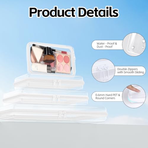 4 Pack Clear Hard Shell Zipper Case (S,M,L,XL), 1.2mm Crush-Proof Transparent Storage Pouches, Hard Plastic Packing Cubes & Organizer Bags for Travel, Pencil, Cosmetics, Toiletry, Toys Storage - size: 4 Pack(S,M,L,XL)
