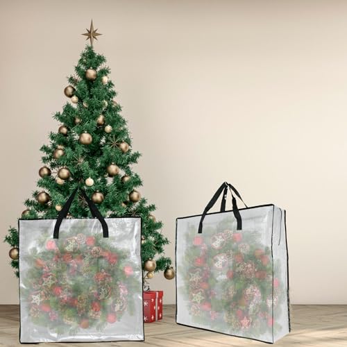 GONGKANGYUAN 25 Gallon Large Clear Storage Bags with Zipper and Handles, Blanket Bags for Closet Storage, Underbed Storage Organizer for Clothes Pillow Bedding Christmas Wreath - style: Side zipper
