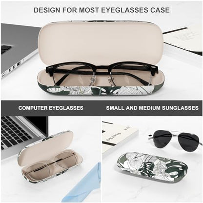 Eyeglasses Case, Portable Hard Shell Protective Case for Glasses, Eyeglass Holder Box for Women with Cleaning Cloth - color: Green Leaf