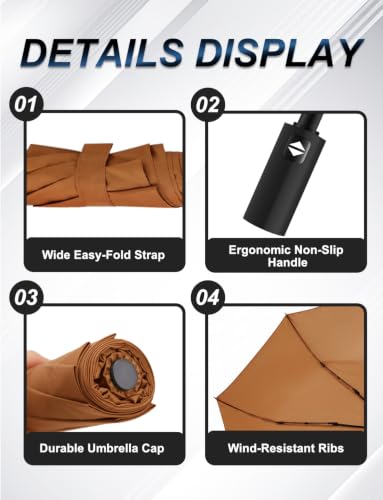Windproof Travel Umbrella, Automatic Compact Folding Umbrella, Small Travel Size Umbrella for Rain, Backpack & Everyday Carry - color: Brown