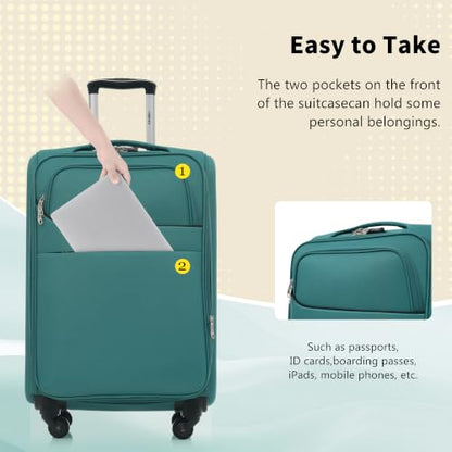 Merax Softside Luggage Set 4 Piece,18/22/26/30 Expand Suitcase,Blue Green - color: Blue Green, size: 18/22/26/30