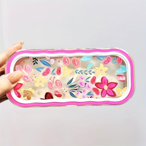 Glasses Case Hard Shell, Clear Eyeglass Case, Cute Holder for Sunglasses and Reading Glasses - color: Pink Flower