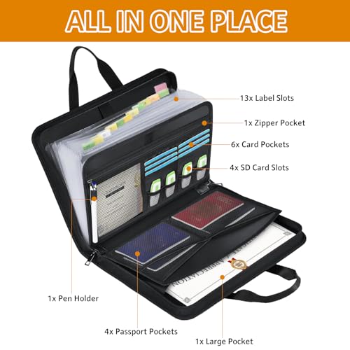onvvippiv File Organizer Fireproof Expanding with Lock Zipper - color: Black - With Lock, style: Classic