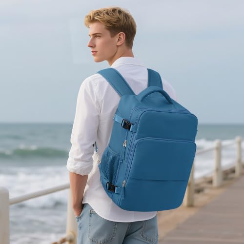 Sinaliy Travel Backpack for Men Women, Airline Approved Personal Item Bag - color: Deep Blue, size: Large