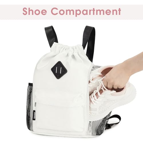 WANDF Drawstring Backpack with Shoe Compartment, Sports Gym Bag - color: S, Beige, size: Small