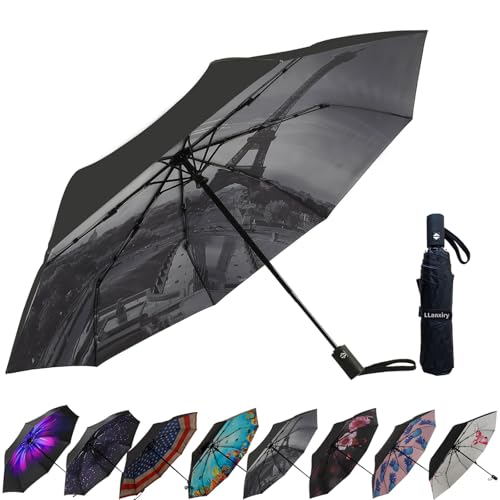 LLanxiry Compact Travel Umbrella, Windproof Automatic Umbrellas for Rain - color: Eiffel Tower (Auto), size: 44 Inch