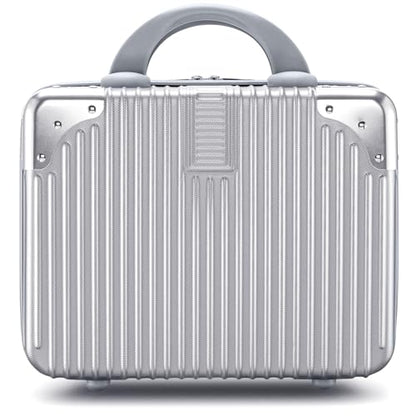 14 Inch Hard Shell Cosmetic Case, Mini Carrying Makeup Suitcase, Silver - color: Silver - Rectangle