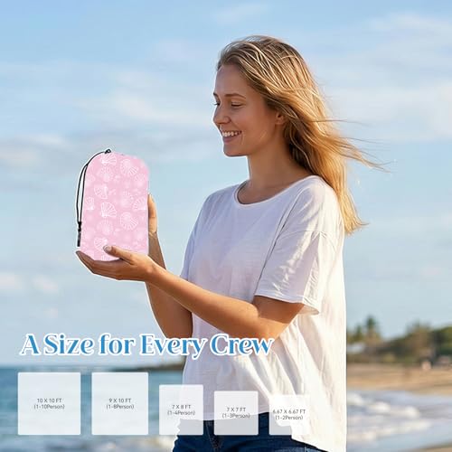 OIGAE Beach Blanket Waterproof Sandproof Oversized Beach Mat - color: Pink Sea Shells, size: 7x8 Ft (2～5 person)