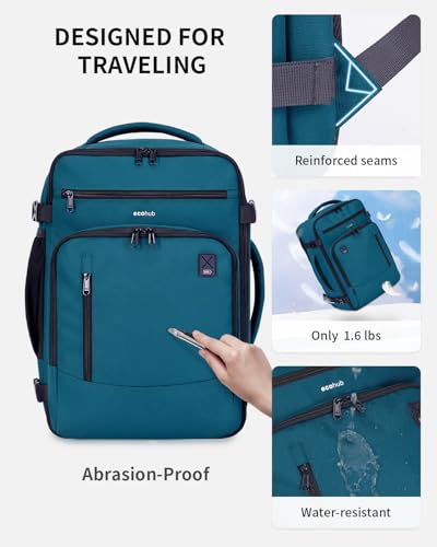 ECOHUB Travel Backpack Airline Approved Under Seat Personal Item Bag - color: Blue Green-2, size: 17 inch underseat
