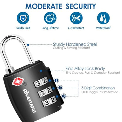 4 Pack TSA Approved Travel Luggage Locks, Combination Lock Alloy Body, Metal Keyless 3-Digit Padlocks, TSA Accepted Compatible Padlock for Gym Locker, Golf Bag Case, Backpack, Black-by GIVERARE - color: 4 Pack Black
