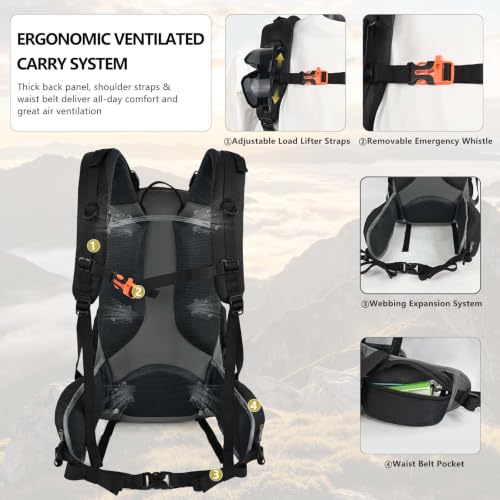 35L Water-resistant Hiking Backpack, Lightweight Backpack For Unisex(Black) - color: Black