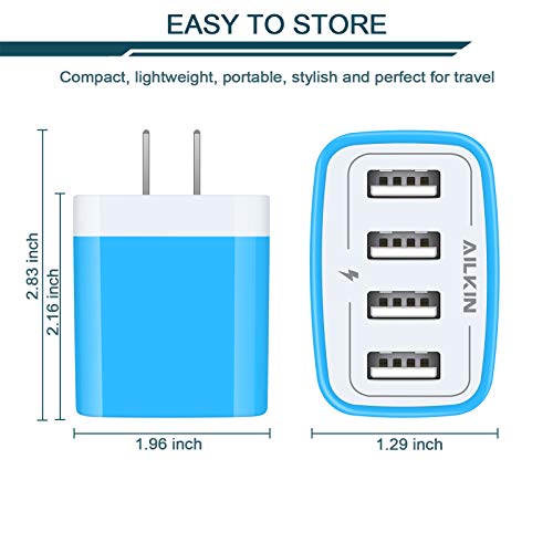 Wall Charger, USB Charger Adapter, 4.8A 4Multi Port Fast Charging Station - color: Blue
