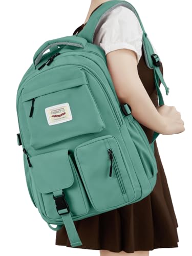 FIORETTO Backpack for School, Teen Girls & Women, School Bag Bookbag with Multi Pockets - color: Dark Green