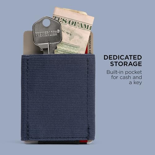 NOMATIC Slim Wallet For Men - Mens Wallet Slim - Navy With Leather - color: Navy with Leather Tab