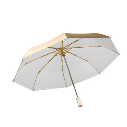 erised's bifrost Light Small Compact Travel Automatic Golden Folding Umbrella 8 Ribs,Auto Open Close Button,Portable,Ergonomic Handle,99 UV Protection,Rain Sun,Backpack,Women Men - color: Off-White