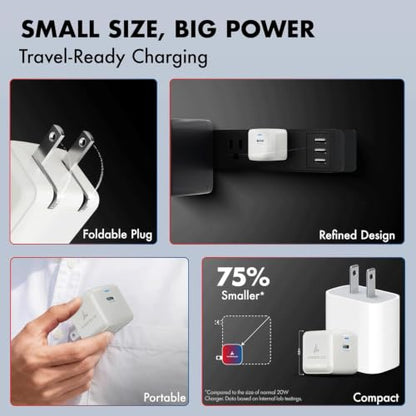 PD 20W GaN Charger, Wozoyo Type-C Fast Charger Compatible for iPhone 17/16/16 Pro Max/15 Series/iPad Pro, Smartphones & Tablets, QC 3.0,Compact Foldable Plug Design, Smart Power Delivery