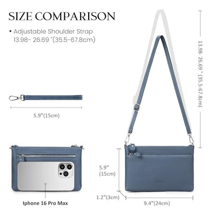 befen Genuine Leather Wristlet Clutch Wallet Purses with RFID Blocking - color: Grey Blue