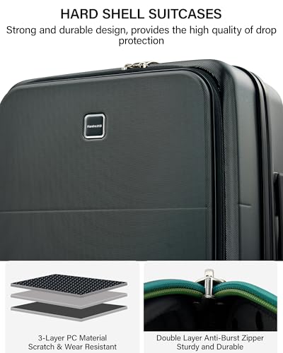 Hanke 24 Inch Expandable Checked Luggage, Medium Trunk Luggage - color: Jet Black, size: Expandable 24 Inch