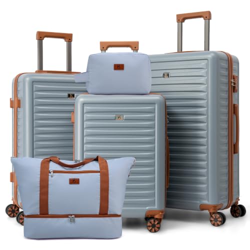 KUNEL Luggage Sets 5 Piece Suitcases with Wheels,ABS Hard Case Suitcases with Spinner Wheels, TSA Lock, Durable Travel Luggage - color: SkyBlue