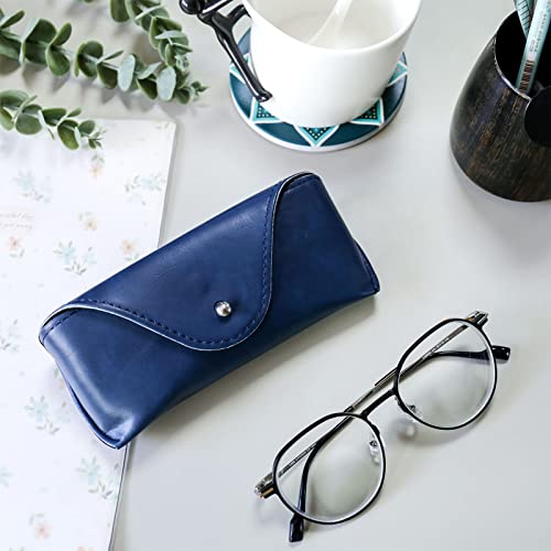 LogHog Portable Leather Glasses Case,Flexible Sunglasses Pouch Slim Case for Women Men Horizontal Eyeglass Case - color: Ink-blue