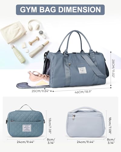 Gym Bags with Shoes Compartment Personal Item Travel Bag Blue - color: D3-Grey Blue+2Pcs Toiletry Bag