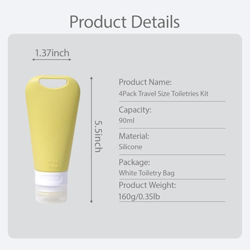 Travel Squeeze Bottle with Clip, TSA Approved, 3 oz, 4 Pack
