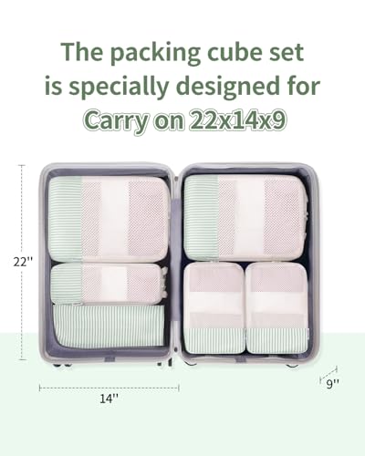 Narwey Compression Packing Cubes for Travel, Cute Luggage Organizer Bags - color: ZY-Mint Green Stripe