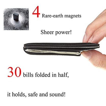 Toughergun Slim Wallet for Men RFID Blocking Money Clip, Minimalist Front Pocket Credit Card Holder, Magnetic Thin Mens Wallets with ID Window - color: Black