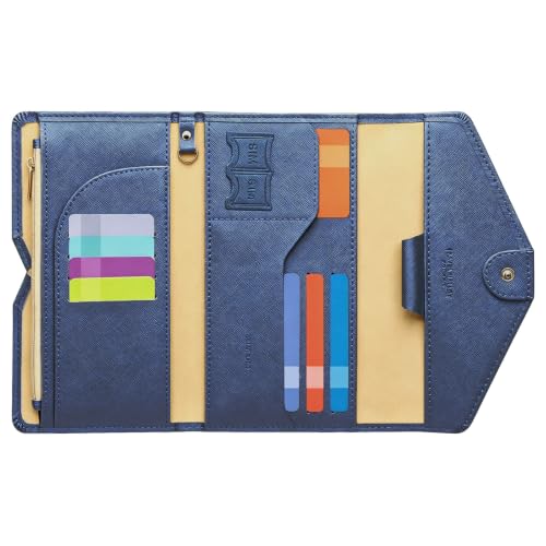Passport Holder Travel Wallet Organizer for Women,Navy Blue | RFID secure, 6 card slots, 42 sim pockets, passport holder with zip-around wallet, slim fit for women travelers. - color: Navy Blue