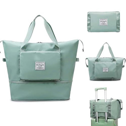 Large Capacity Foldable Travel Bag, Expandable Waterproof Carry on Bag, Dry and Wet Separation Spor Duffel Bags - color: Green
