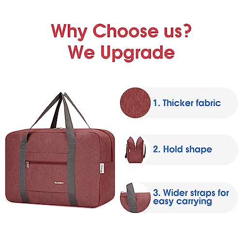 Narway Personal Item Travel Bag, Foldable Carry on Duffle Bag for Women Men - color: AA-Thick Jujube Red
