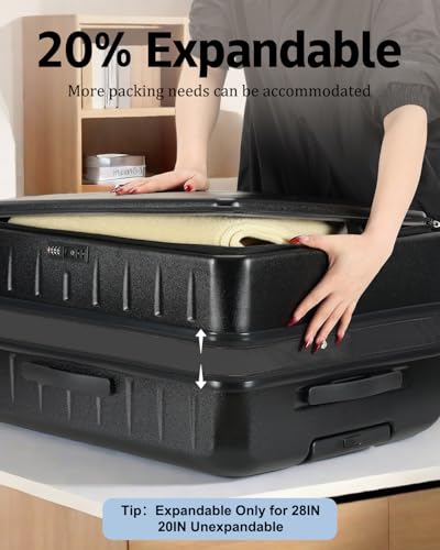 CENSIEN Expandable Luggage Sets, 20 Inch Carry On Luggage 28 Inch Suitcases - color: Black, size: 20/28 Inch EXT