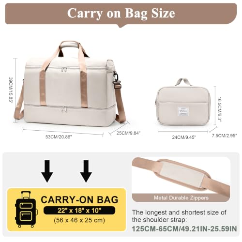 Travel Duffle Bag with Shoe Compartment, Overnight Weekender Bags for Women - color: Beige & Brown