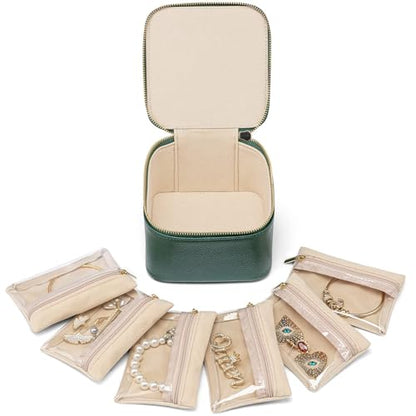 VLANDO Travel Jewelry Organizer with 6 Clear Velvet Zipper Pouches,Green - color: B.6 PCS Green