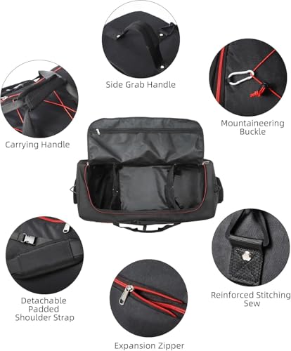 Rolling Duffle Bag with Wheels,110L/140L Expandable Soft-Sided Foldable Duffle Bag with 2 Rubber Wheels,Packable 32” Rolling Carry-On with Pockets & Compartments（Black red） - color: black red