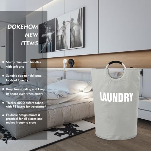 DOKEHOM 95L Large Laundry Basket Bag, Collapsible Tall Hamper, Grey - color: Light Grey, size: 95L