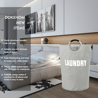 DOKEHOM 95L Large Laundry Basket Bag, Collapsible Tall Hamper, Grey - color: Light Grey, size: 95L