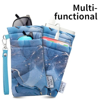 Face Shadow Double Glasses Case Soft Eyeglass Case For Women Men - color: Blue Aurora